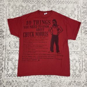 Chuck Norris T Shirt 10 Things You Need To Know Mens Red Y2K Funny Size Large